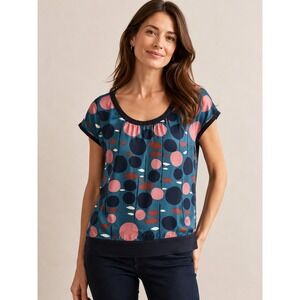 Boden 100% Silk Short Sleeve Blouse/Top Polka Dot Side Zip Mod MCM Est. Sz 8/Med